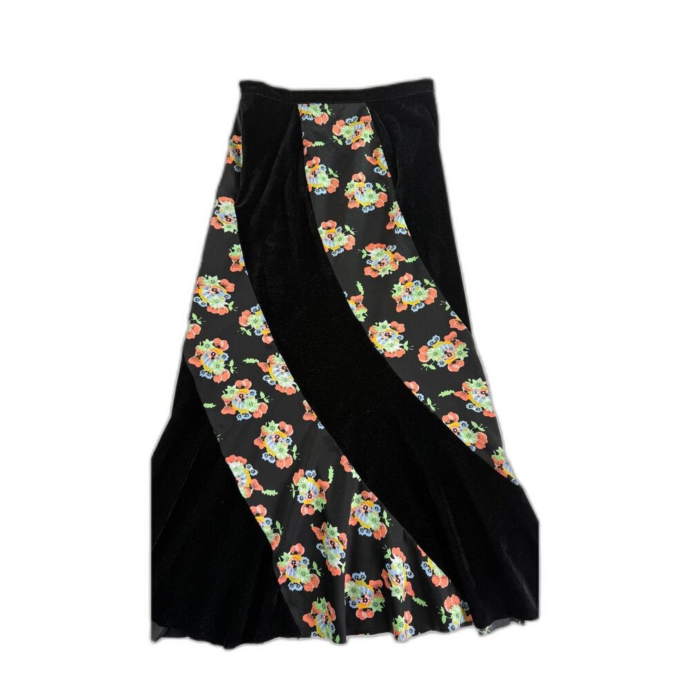 Free People | Black and Floral Swirl Maxi Skirt | Sz 10
